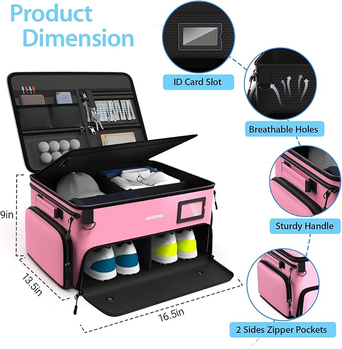 4-Layer Golf Trunk Organizer, Golfer Gifts for Women with Separate Ventilated Compartment for 2 Pairs Shoes, Waterproof Car Golf Locker Storage Bag for Golf Gear and Accessories,Pink