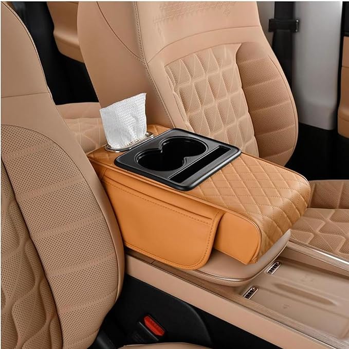 Car Armrest Cushion for Mercedes Benz E-Class W211 2001-2005 2006 2007 2008 2009, Car Center Console Cover Armrest Pad with Cup Holder and Tissue Box, Car Accessories,Orange