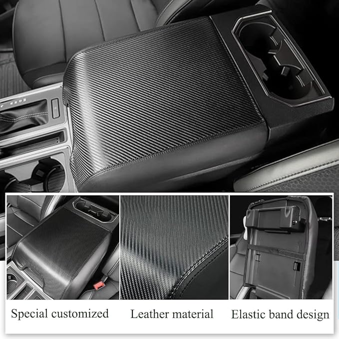 XITER 1PC Leather Center Console Armrest Box Cover Waterproof Cushion Pad for F150 2015-2020 F250 F350 F450 Super Duty 2017-2022 Expedition 2018-2023(Carbon Fiber)