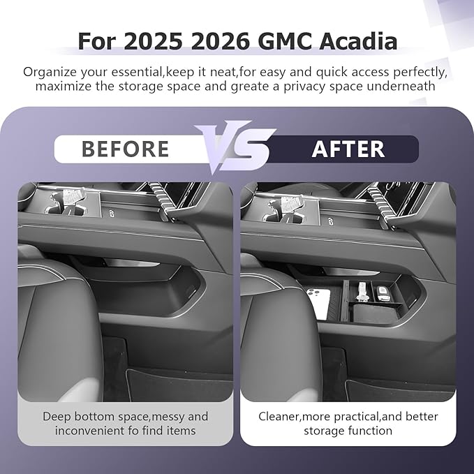 LUWU Lower Center Console Organizer Compatible with 2024-2026 GMC Acadia Elevation/AT4/Denali Accessories Armrest Console Storage Box Armrest Organizer Insert Tray Glove Organizer Tray ABS Material