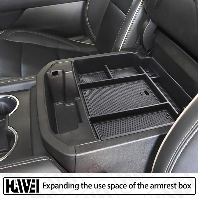 HGWEI Power Sliding Center Console Organizer Compatible with 2021-2026 GMC Yukon Chevy Tahoe Suburban Interior Accessories, Armrest Storage Box Insert Tray (Not for Console with Charging Socket) Black