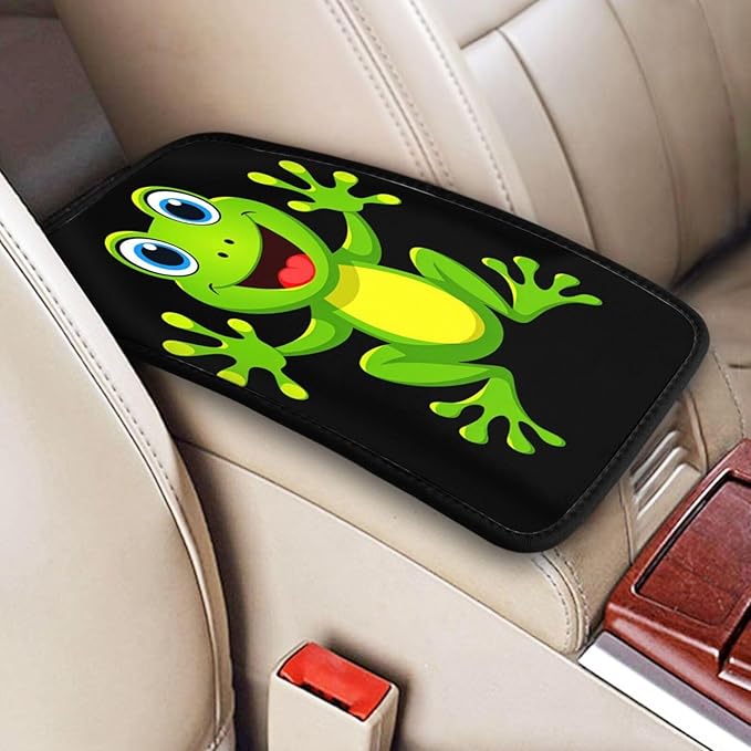 Green Frog Car Handrail Box Cushion Armrest Cover Auto Center Console Pad Car Decor 12.6X7.5 in