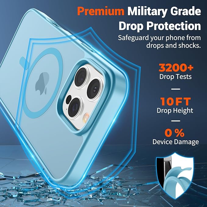 SUPFINE Magnetic for iPhone 16 Pro Case (Compatible with MagSafe) (Military Grade Drop Protection) Slim Translucent Matte Shockproof with Anti-Fingerprint Phone Case,Light Blue