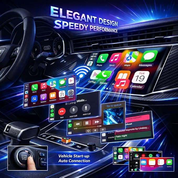 Bluradio Wireless CarPlay Adapter 2026 Upgrade – 4-in-1 Wired to Wireless CarPlay & Android Auto, AirPlay & Mirror Link, Plug & Play Auto Reconnect, 2.4G/5G Zero Lag for iPhone Android
