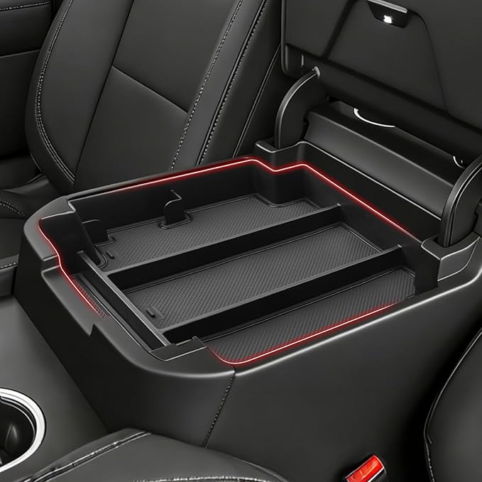 Autorder Center Console Organizer for 2021-2026 Chevy Chevrolet Tahoe/Suburban/GMC Yukon Accessories Armrest Storage Box Secondary Insert Tray with Anti-Slip Mat(Only for Power-Sliding Console)