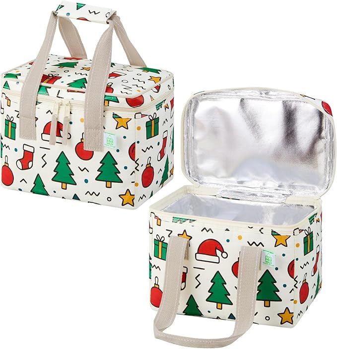 VENO 2 Pack Cooler Bag, Insulated Grocery Bags, Collapsible Cooler, Reusable Shopping Bags for Groceries, Water Resistant, Zippered, 2.5 Gallon (Jingle Mix)