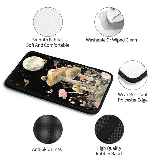 Moon and Stars Mushrooms Snails Car Auto Armrest Cushion Cover Accessories Center Console Seat Box Pad Protector Universal Decoration for Most Vehicle SUV Truck
