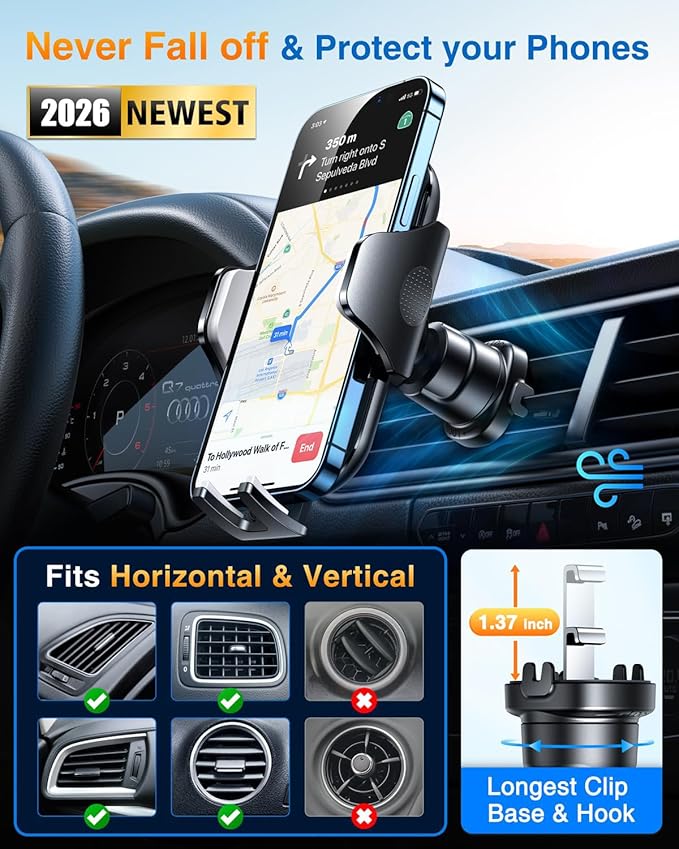 VANMASS Phone Holders for Your Car Ultimate Military-Grade Car Phone Holder Mount【Patent & Safety Certs】Upgraded Shockproof Truck Air Vent Phone Mount for iPhone 17 Pro Max 16 Samsung Android,Silvery