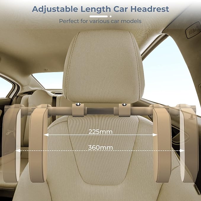 Yoocaa Adjustable Car Headrest Pillow, Road Pal Headrest, U-Shaped Travel Sleeping Pillow for Kids & Adults, Head Neck Support Only Suitable for Car Seat Headrest with Poles, Khaki