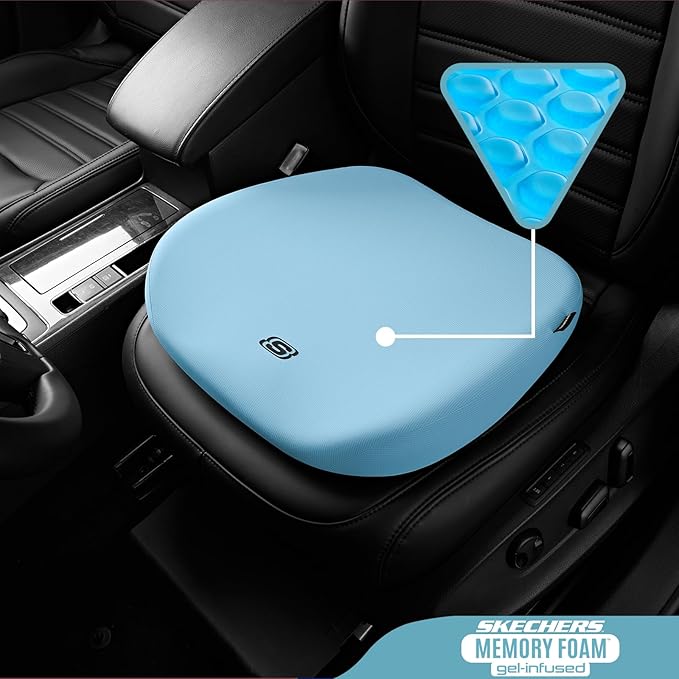 Skechers Seat Cushion Premium Gel & Memory Foam-Office Chair Cushion for Tailbone Pain Relief,Butt Pillow for Office Chair,Car seat Cushion,Long Sitting Office Workers,and Car Drivers,Blue