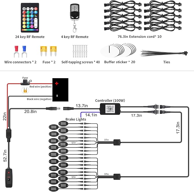 20 Pods Segmented Alloy RGB LED Rock Lights for Semi Trucks Trailer Pickup Offroad Boat RV, Waterproof Shockproof Metal Underglow Kit with APP/RF Control Sync Music Multicolor Underbody Fender Light