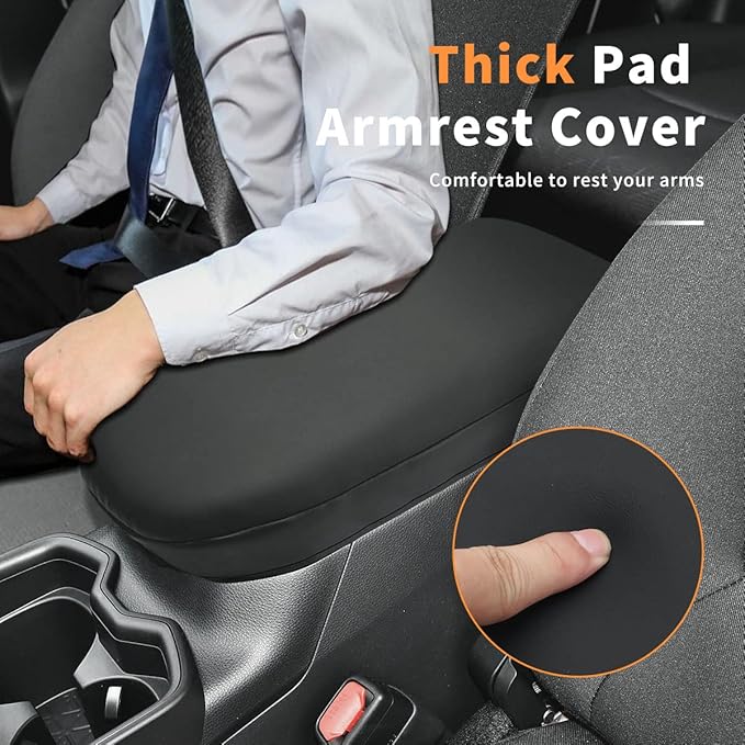 INTGET Center Console Armrest Cover for Toyota RAV4 Accessories 2025 2024 2023 2022 2021 2020 2019 Leather Middle Console Lid Cover Arm Rest Covering Car(Black with Cushion Flat)