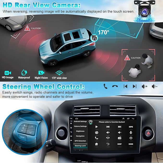 4G+64G Car Radio Stereo for Toyota RAV4 2007-2012, Wireless Carplay&Android Auto with Android 13 Support Bluetooth/Voice Control/GPS/WiFi/Back-up Camera/SWC/FM, 10 Inch IPS Touch Screen