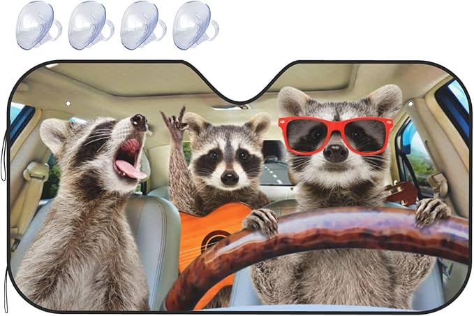 Begarm Three Funny Raccoons Animals Windshield Sun Shade for Car SUV Truck(51"" X 27.5"") Front Window Sun Shade Visor Shield Cover (Upgrade Hardened)
