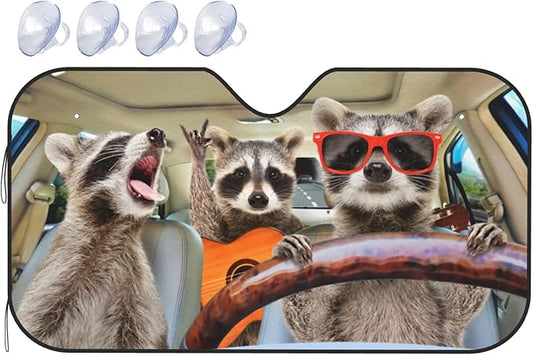 Begarm Three Funny Raccoons Animals Windshield Sun Shade for Car SUV Truck(51"" X 27.5"") Front Window Sun Shade Visor Shield Cover (Upgrade Hardened)