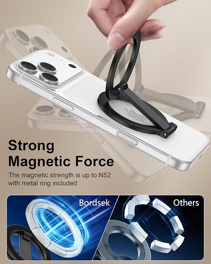 Magnetic Phone Grip for Magsafe, Foldable 360°Rotation Kickstand Mag Safe iPhone Stand, Dual-Sided Magnet Finger Loop Cellphone Ring-Style Holder for Apple 17/16/15/14/13/12 Series&MagSafe Car Mount
