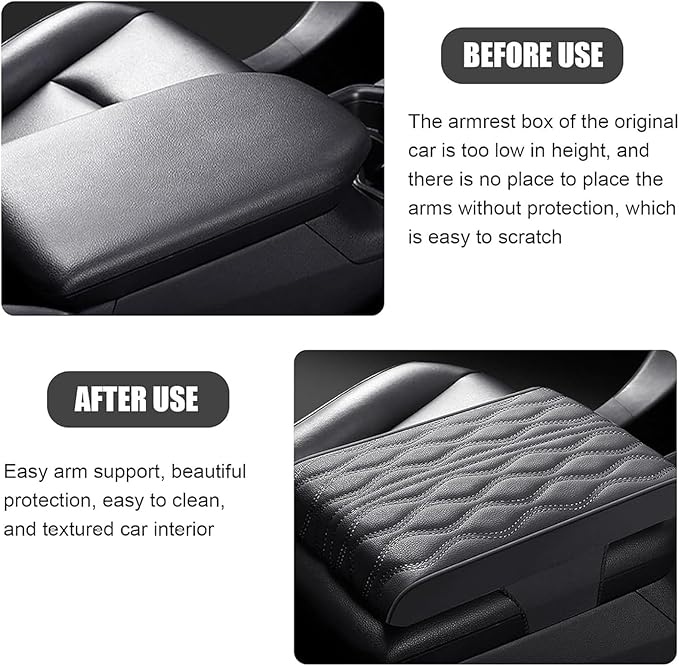 Leather Car Armrest Box Pad for Tesla Cybertruck 2023 2024, Memory Foam Car Center Console Cover Comfort Waterproof Arm Rest Cushion Pad Universal Accessories,B/Gray