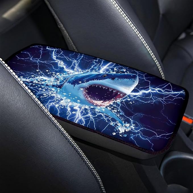 Shark Design Car Center Console Cover Armrest Pad Cover Universal Car Arm Rest Seat Storage Box Mat Non Slip Interior Accessories