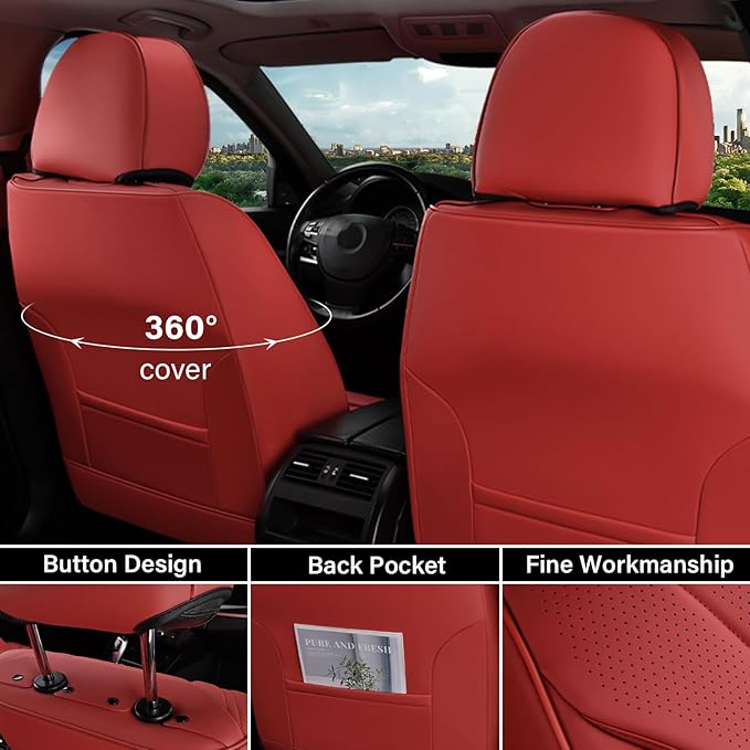 Coverado Car Seat Covers for Front Seat, Luxury Leather Seat Cover, 2 PCS Waterproof Seat Cover, Automotive Seat Covers, Driver Car Seat Protector, Universal Car Seat Cushions Fit for Most Cars(Red)