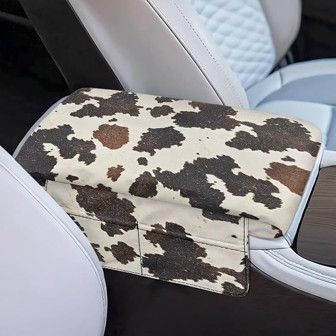Arm Rest Cover for Car Center Armrest Protector Soft Console Pad, Cow Hide Print Soft Auto Center Console Cushion for Most Car Decoration Protector