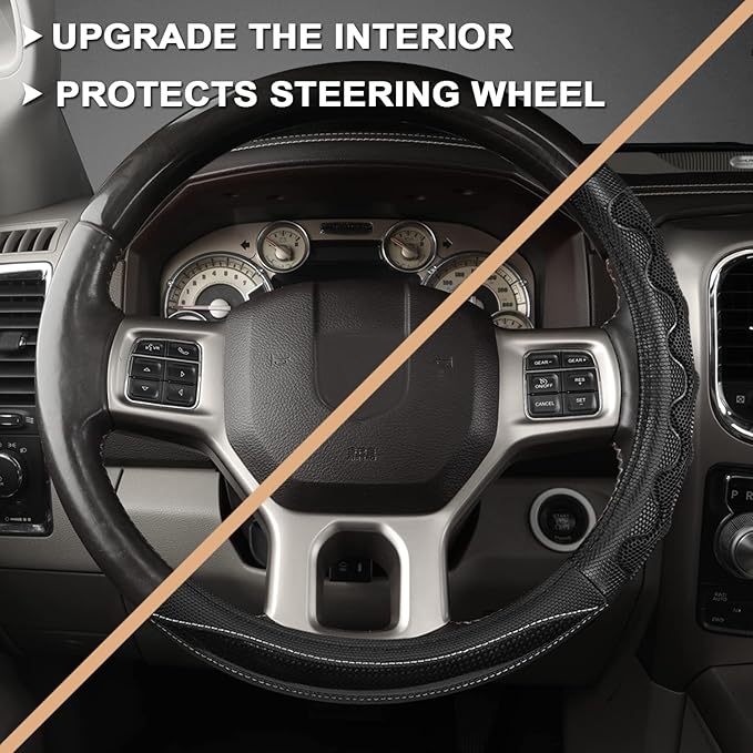 GIANT PANDA Steering Wheel Cover for Dodge Ram 1500 - Car Steering Wheel Covers for Dodge Ram 2500 3500 15.5-16 inch - Black