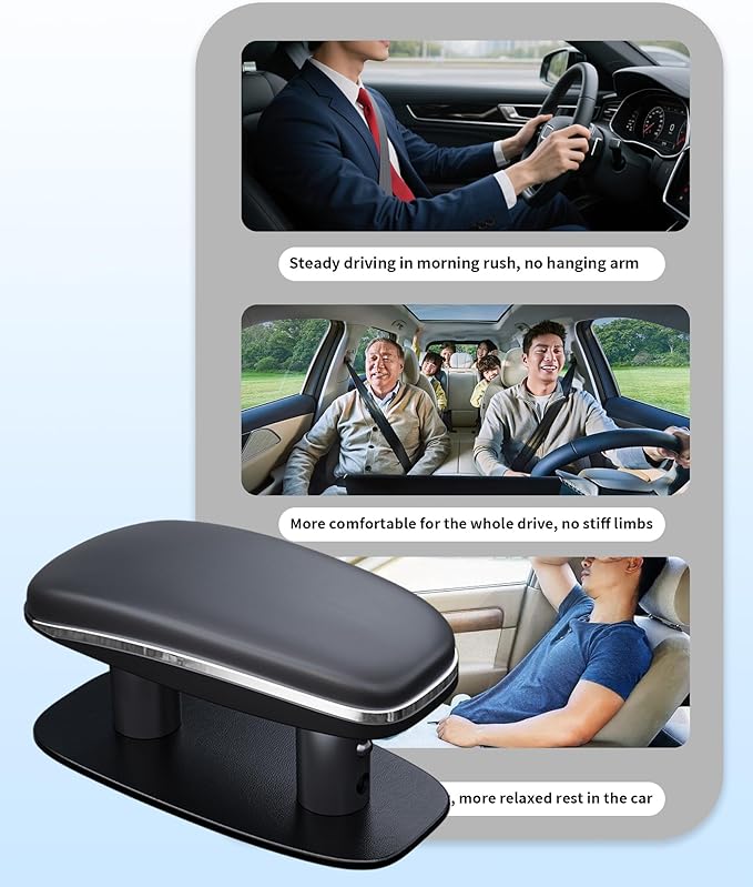 Adjustable Arm Rest for Car, Forearm Wrist Support Cushion - Universal Faux Leather Armrest for Most Car Models, Doors & Consoles (Black)