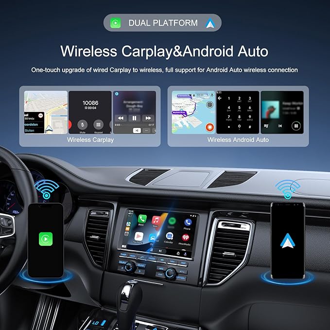 CAMECHO 2-in-1 Wireless CarPlay Android Auto Car Adapter, Wireless Apple Car Play Android Auto Dongle, CarPlay Adapter Converts Factory Wired to Wireless, Plug & Play, Fast Connect No Delay