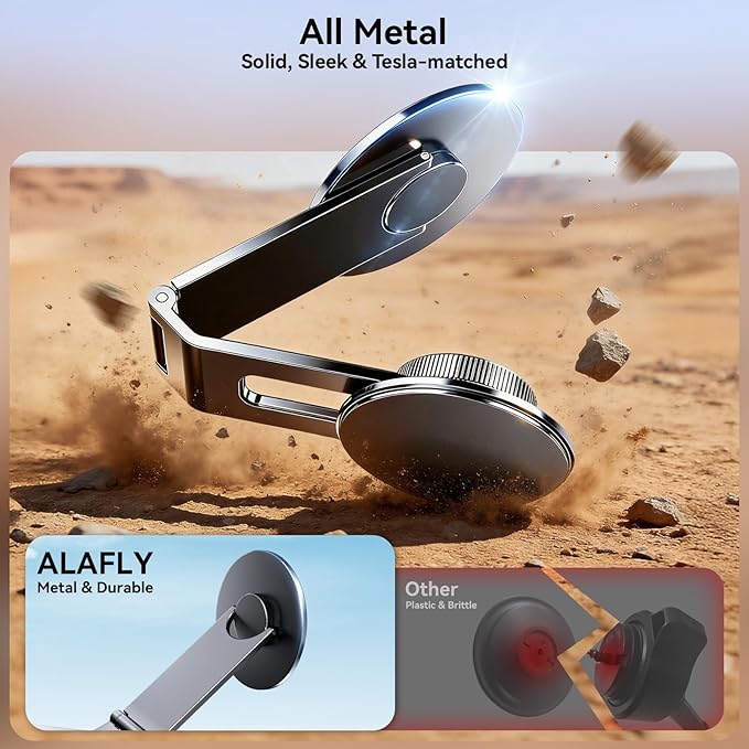 Tesla Model 3/Y Phone Mount for Magsafe, Foldable & Extendable Hidden Tesla Phone Holder with Strong Magnet for iPhone 17 Max, Magnetic Car Metal Mount for Tesla 3/Y/S/X/Cybertruck Screen