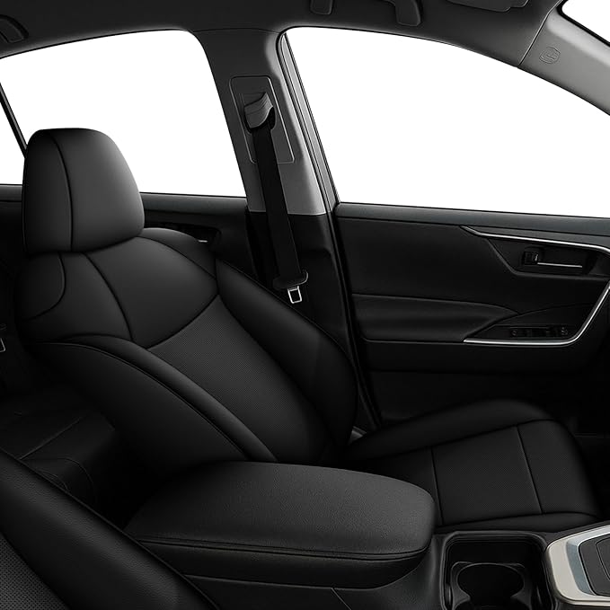 AOMSAZTO Custom Fit Car Seat Covers for Toyota RAV4 Hybrid 2019 2020 2021 2022 2023 2024 2025 Toyota RAV4 LE, XLE, XLE Premium, Limited-Full Set Faux Leather (Black)