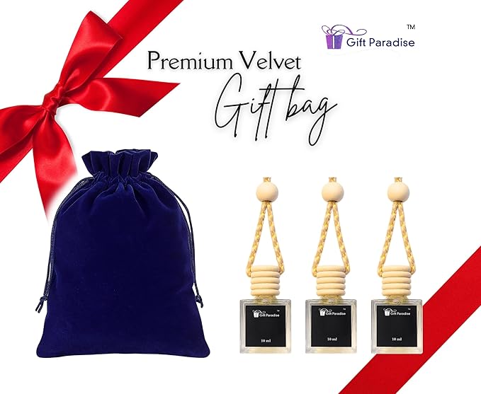 Blue Spruce Car Air Freshener – Set of 3 (10 ml Each) | Velvet gift bag Hanging Diffuser for Car, Closet & Office | Fresh Pine Forest Aroma, Handmade Long-Lasting Fragrance by Gift Paradise