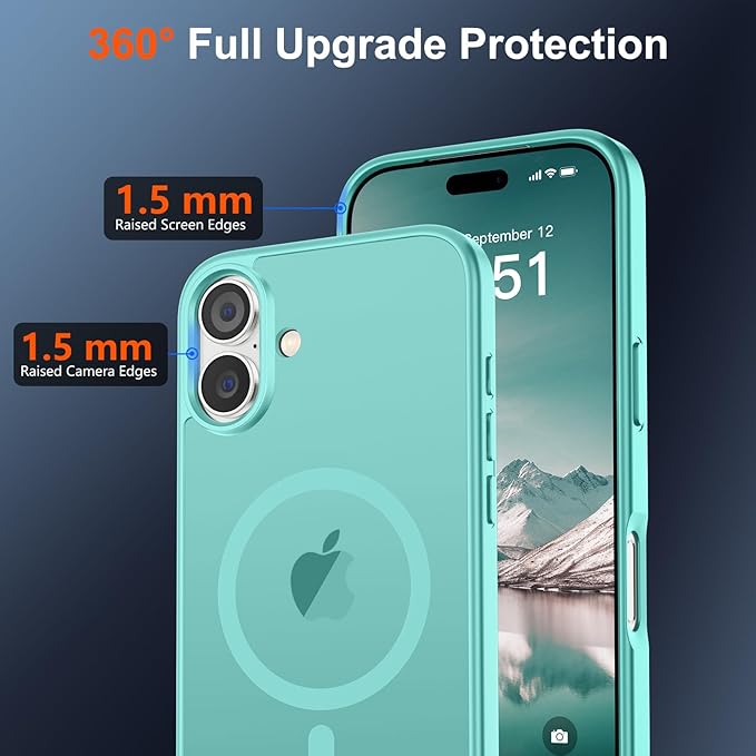 SUPFINE Magnetic for iPhone 17 Case with Screen Protector (Compatible with MagSafe)(Military Grade Drop Protection) Translucent Matte Shockproof with Anti-Fingerprint Phone Cover,Blue Green