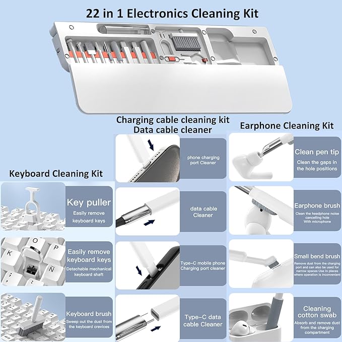 Keyboard Wrist Rest Pad with Cleaning Kit 22 in 1, Comfortable Ergonomic Wrist Support for Keyboard Typing Gaming Wrist Pad with Cleaner Kit Tool for Phone Earbuds Keyboard Cleaning
