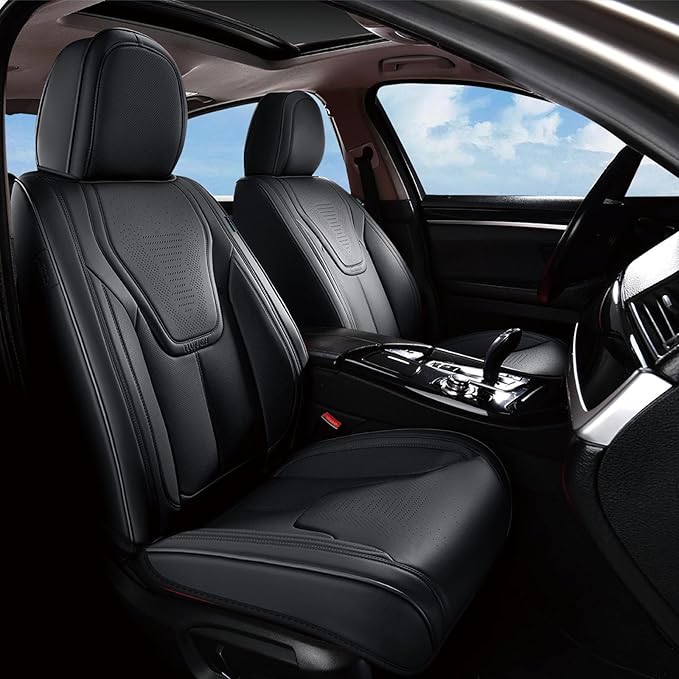 FLORICH Front Car Seat Covers, Luxury Waterproof Faux Leather Seat Covers Cushion, Black Car Seat Cover Protectors Universal Fit for Most 5 Seats Vehicles - Black