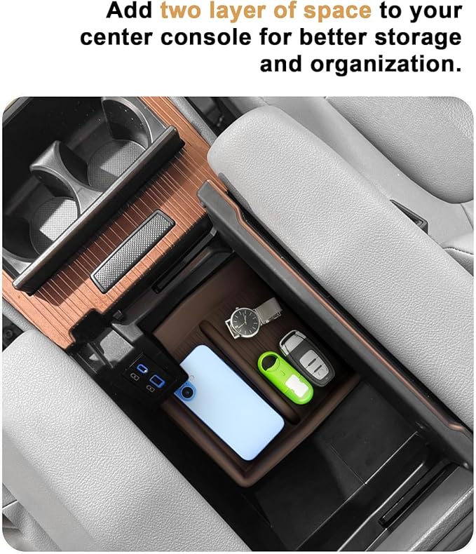 ECOZEN 2026 Toyota Sienna Center Console Organizer - Double-Layer Silicone Center Console Armrest Box Organizer For 2021-2026 Sienna(XLE/XSE/Limited/Platinum/Woodland Edition) Accessories(Brown)