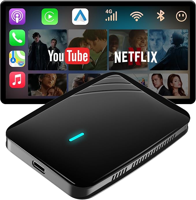 Magic AI Box Wireless CarPlay & Android Auto Adapter, Car Video Box for OEM Wired CP/AA, Dual WiFi & Bluetooth IoT Hub, Supports for Netflix/YouTube/TikTok/TF Card