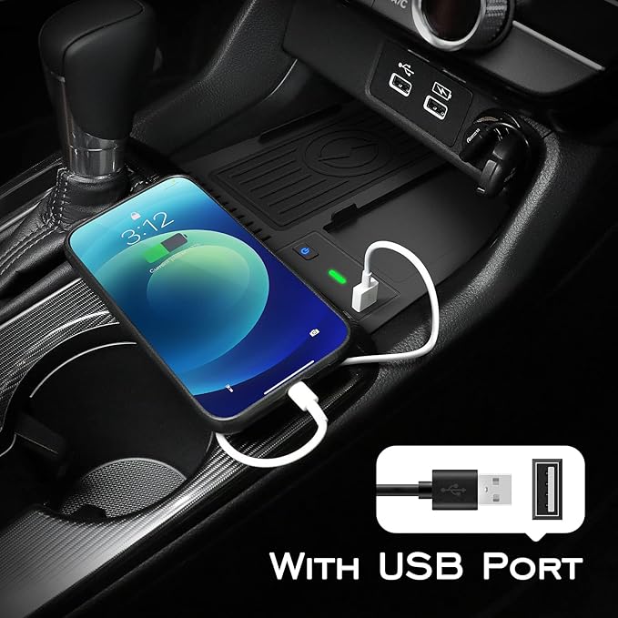 CarQiWireless Wireless Charger for Honda Civic 2026 2025 2024 2023 2022,Automotive Center Console Organizer Wireless Charging Pad for 2022-2026 Honda Civic Sport Accessories