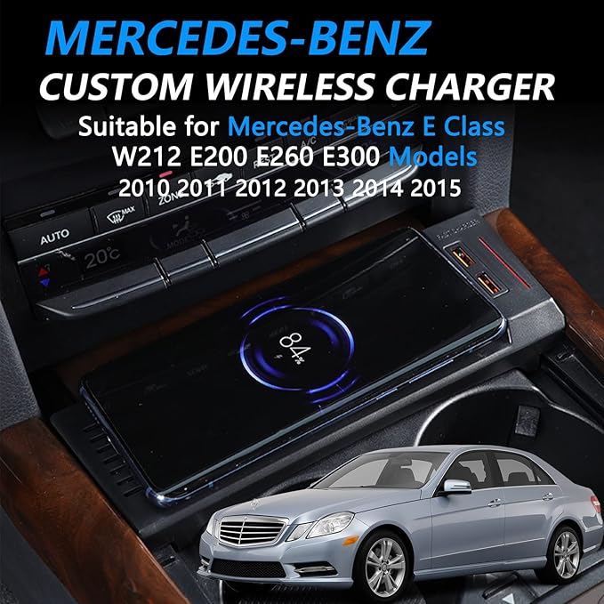 Wireless Car Charger for Mercedes-Benz E Class 2010 2011 2012 2013 2014 2015, 15W Fast Charging Phone Charger Pad for Mercedes Benz W212 E-Class E200 E260 E300 Accessory for iPhone Galaxy