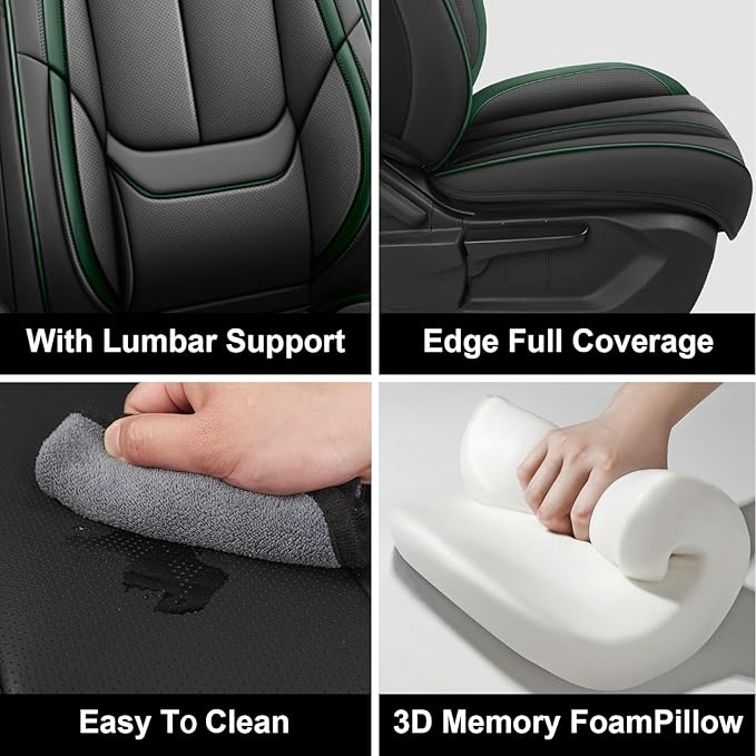Fit for 98% of Mercedes Benz Car Seat Covers, Premium Nappa Leather Seat Cover, Fully Wrapped Protect Modern Style Seat Cover (2-Seat Standard, Black & Green)