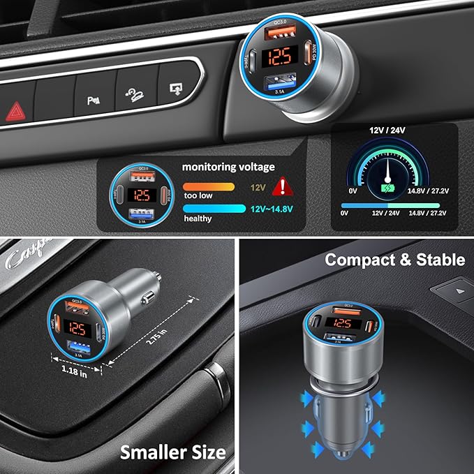 Car Charger 5 Pack, 65W 12V USB Multi Port QC/PD 3.0 Fast Charge Cigarette Lighter Adapter Dual USB-C & USB-A Cargador Carro Car Phone Charger Plug for iPhone 17 16 15 14 13 Galaxy Android(Gray)