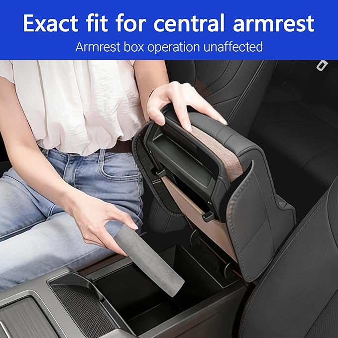 Upgraded Car Center Console Cover,PU Leather Car Armrest Cover Cushion Contains High Elasticity Sponge with 2 Storage Bags Tissue Box (Black-A)