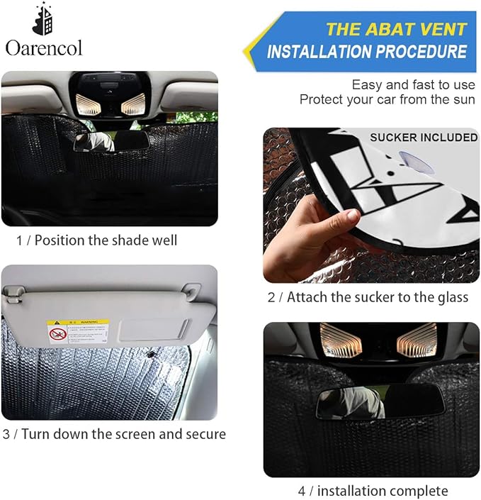 Funny Cat Car Windshield Sun Shade Cute Black White Kitty Animal Foldable UV Ray Sun Visor Protector Sunshade to Keep Your Vehicle Cool (55" x 27.6")