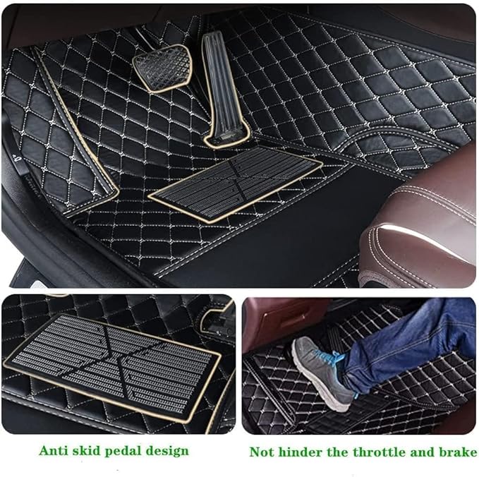 Custom Making Car Floor Mats Protection Pads for 99% Sedan/Coupe/Hatchback/SUV/Pickup Men Women Car Floor Mats Coverage Pads Anti-Slip Leather Floor Lining (Black Golden)