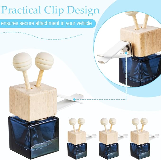 Zubebe 100 Pcs Car Diffuser Bottles Empty Bulk Vent Clip Car Air Freshener Diffuser for Essential Oil Perfume Glass Bottle with Wooden Caps Stick Fragrance Ornament (Gradient Black)
