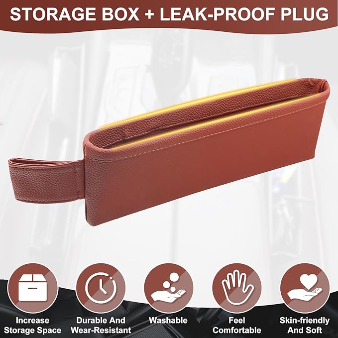 2 Pack Update Car Seat Gap Filler Organizer Leather Console Storage Box Front Side Pocket Seats Organizers Filler Interior Car Accessories for Phone Wallet Coin Key Sunglasses (Brown)