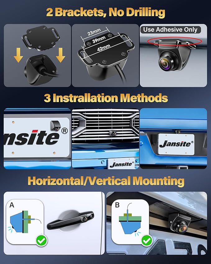 【Upgrade 180°Wide Angle】 Backup Camera AHD 1080P Back up Camera for Cars Super Night Vision 360° Rotatable Front/Side/Rear View Camera IP69K Waterproof Reverse Camera No-drillling Install