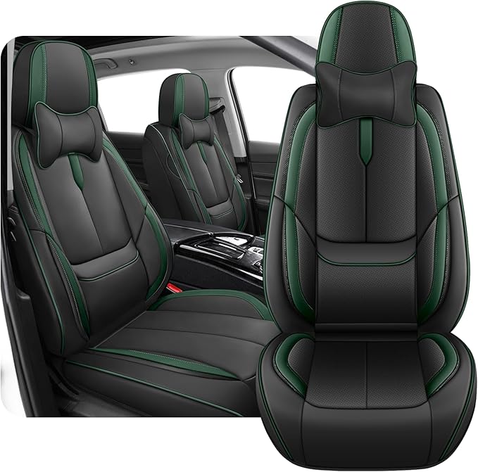 Fit for 98% of Mercedes Benz Car Seat Covers with Headrests, Premium Nappa Leather Seat Cover, Fully Wrapped Protect Modern Style Seat Cover (2-Seat Luxury, Black & Green)