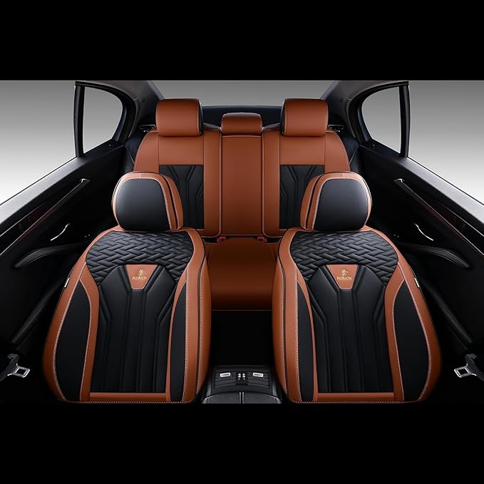 FLORICH Rear Seat Covers Leather Car Seat Covers Waterproof Back Seat Cover Automotive Seat Covers Universal Seat Cushion Protector for Most Cars Trucks SUV-Brown&Black