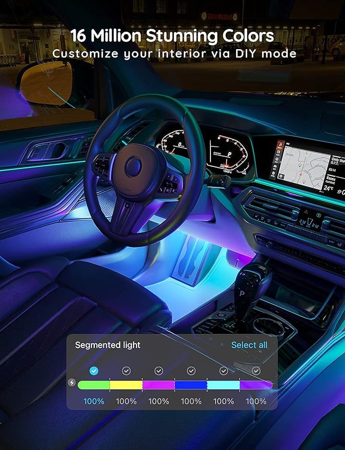 Govee Car LED Strip Lights, Smart RGBIC Interior Car Lights with APP Control, 4 Music Modes and 16 Million Colors, 2 Lines Design LED Lights for Car Decor, DC 12V