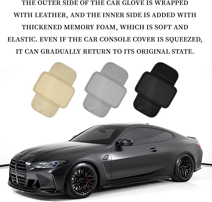 Car Center Console Cover Arm Rest Cover Pad for Car Armrest Box, Middle Console Covers Leather Armrest Box Mat Pad Protector Cushion with 2 Storage Bags for Cars Interior Accessories(Beige)
