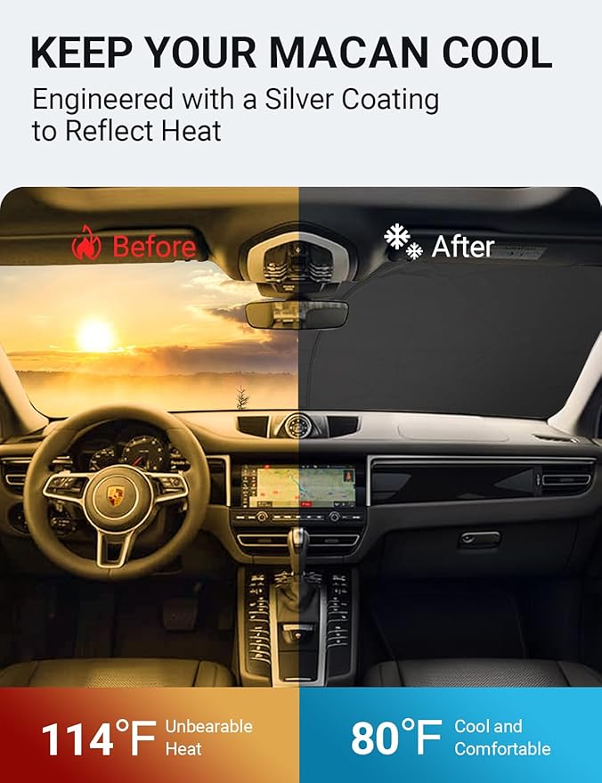 Proadsy Front Windshield Sun Shade Foldable Sunshade Protector for 2014-2025 2026 Porsche Macan SUV Sun Visor Blocks UV Rays Keep Car Cooler Accessories